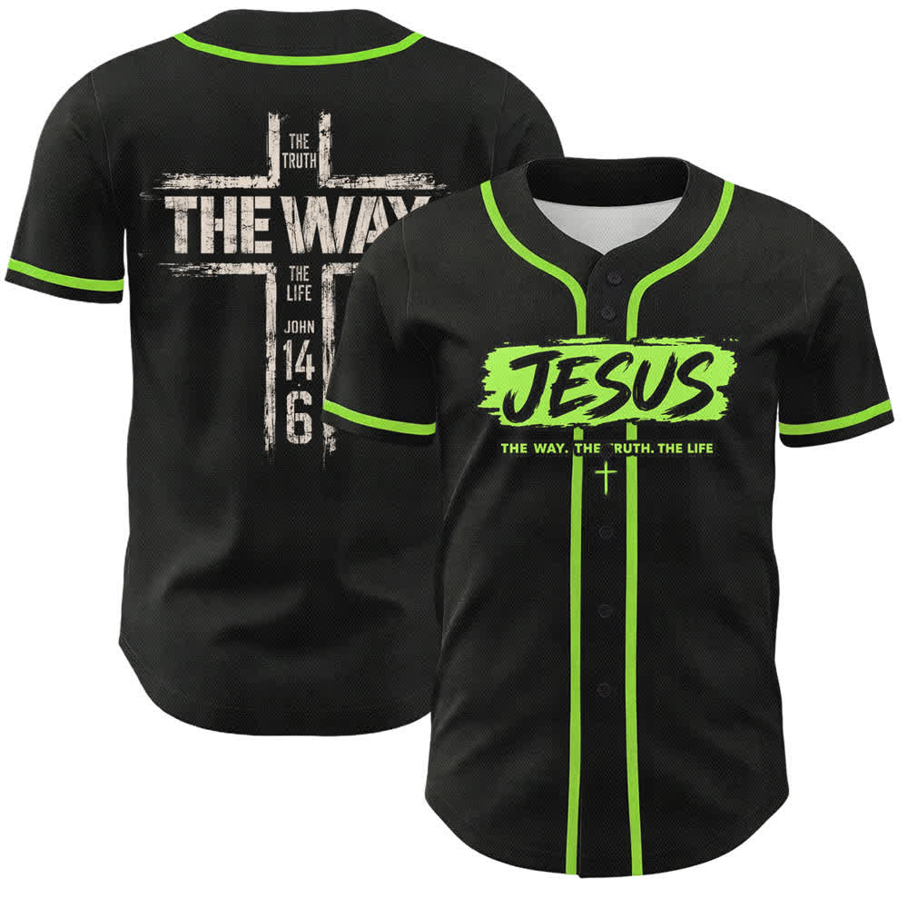 Christianartworkshop Jesús El Camino Estampado a pincel Camiseta de béisbol negra - Verde - 5XL - image 56