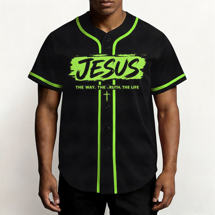 Christianartworkshop Jesús El Camino Estampado a pincel Camiseta de béisbol negra - image 62