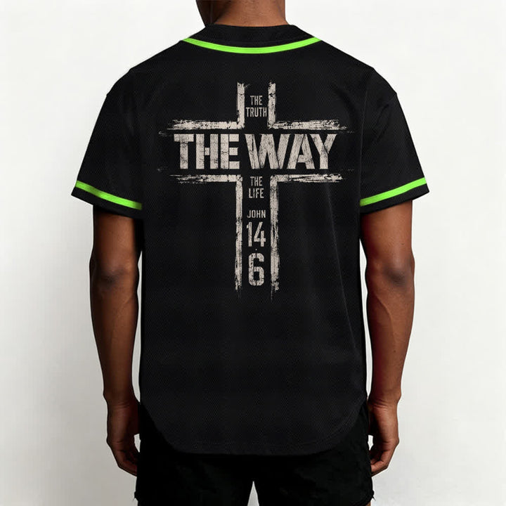 Christianartworkshop Jesús El Camino Estampado a pincel Camiseta de béisbol negra - image 61
