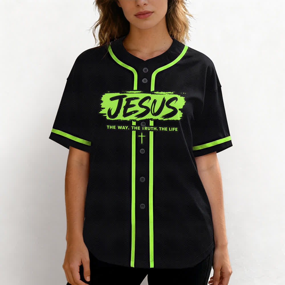 Christianartworkshop Jesús El Camino Estampado a pincel Camiseta de béisbol negra - image 60