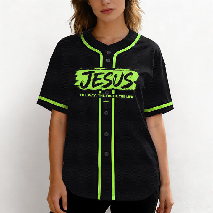Christianartworkshop Jesús El Camino Estampado a pincel Camiseta de béisbol negra - image 60
