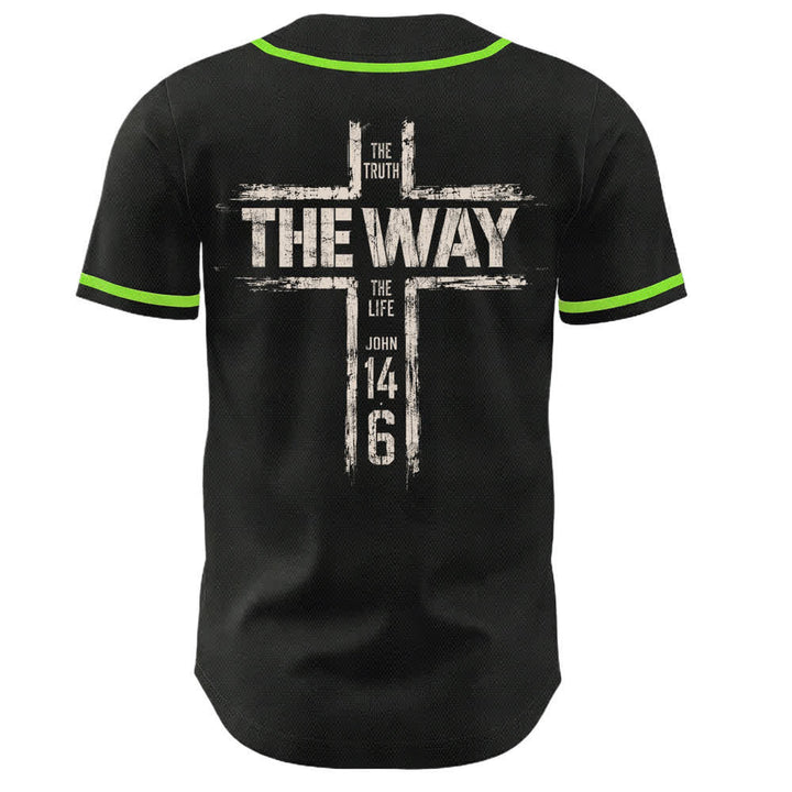 Christianartworkshop Jesús El Camino Estampado a pincel Camiseta de béisbol negra - image 57