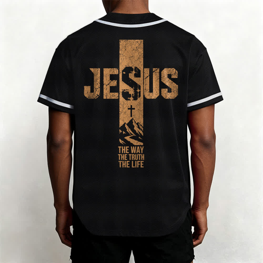 Christianartworkshop Camiseta de béisbol con estampado de cruz de Jesús, malla desgastada y botones frontales. - image 12