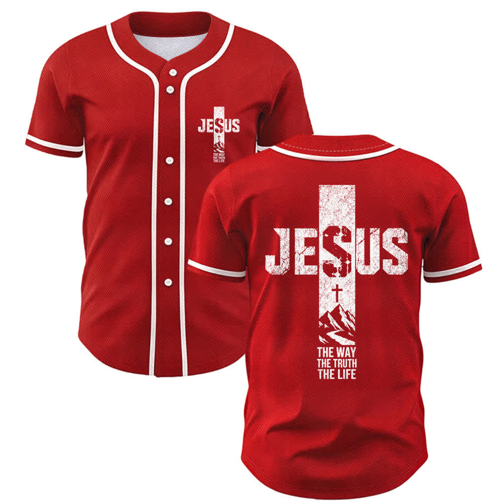 Christianartworkshop Camiseta de béisbol con estampado de cruz de Jesús, malla desgastada y botones frontales. - Rojo - 5XL - image 14