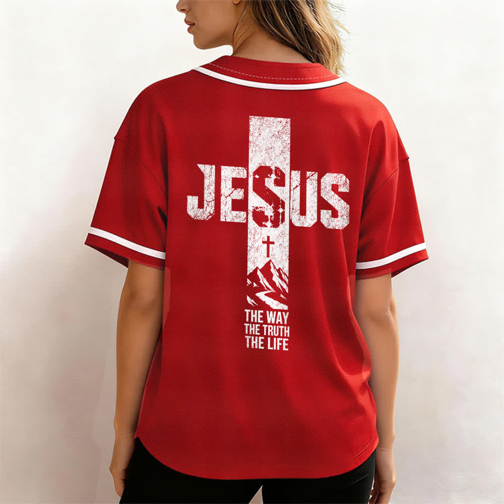 Christianartworkshop Camiseta de béisbol con estampado de cruz de Jesús, malla desgastada y botones frontales. - image 17