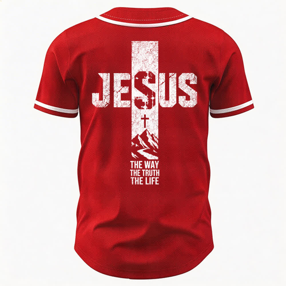 Christianartworkshop Camiseta de béisbol con estampado de cruz de Jesús, malla desgastada y botones frontales. - image 15