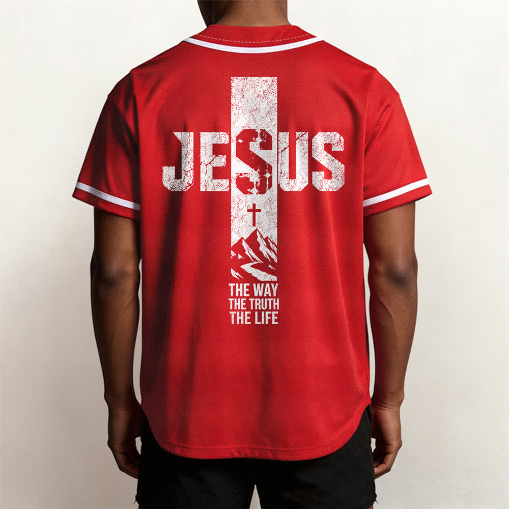 Christianartworkshop Camiseta de béisbol con estampado de cruz de Jesús, malla desgastada y botones frontales. - image 19