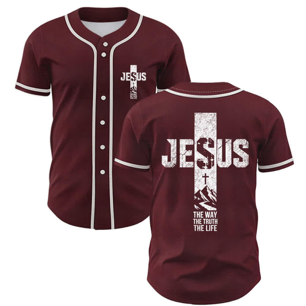 Christianartworkshop Camiseta de béisbol con estampado de cruz de Jesús, malla desgastada y botones frontales. - Vino - 5XL - image 21