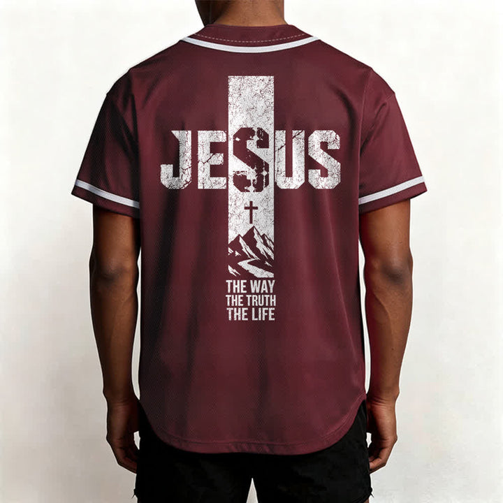 Christianartworkshop Camiseta de béisbol con estampado de cruz de Jesús, malla desgastada y botones frontales. - image 26