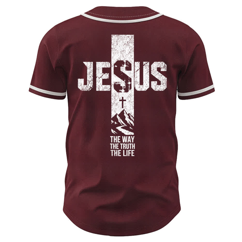 Christianartworkshop Camiseta de béisbol con estampado de cruz de Jesús, malla desgastada y botones frontales. - image 22