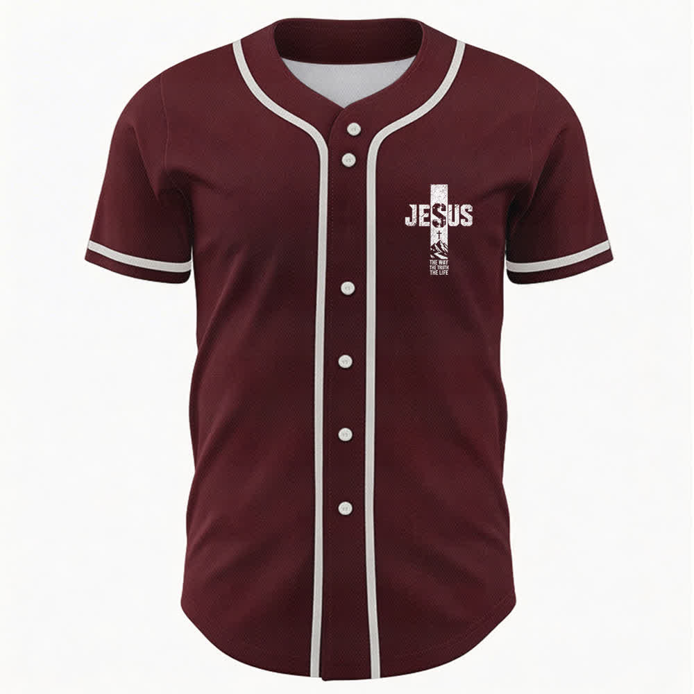 Christianartworkshop Camiseta de béisbol con estampado de cruz de Jesús, malla desgastada y botones frontales. - image 23