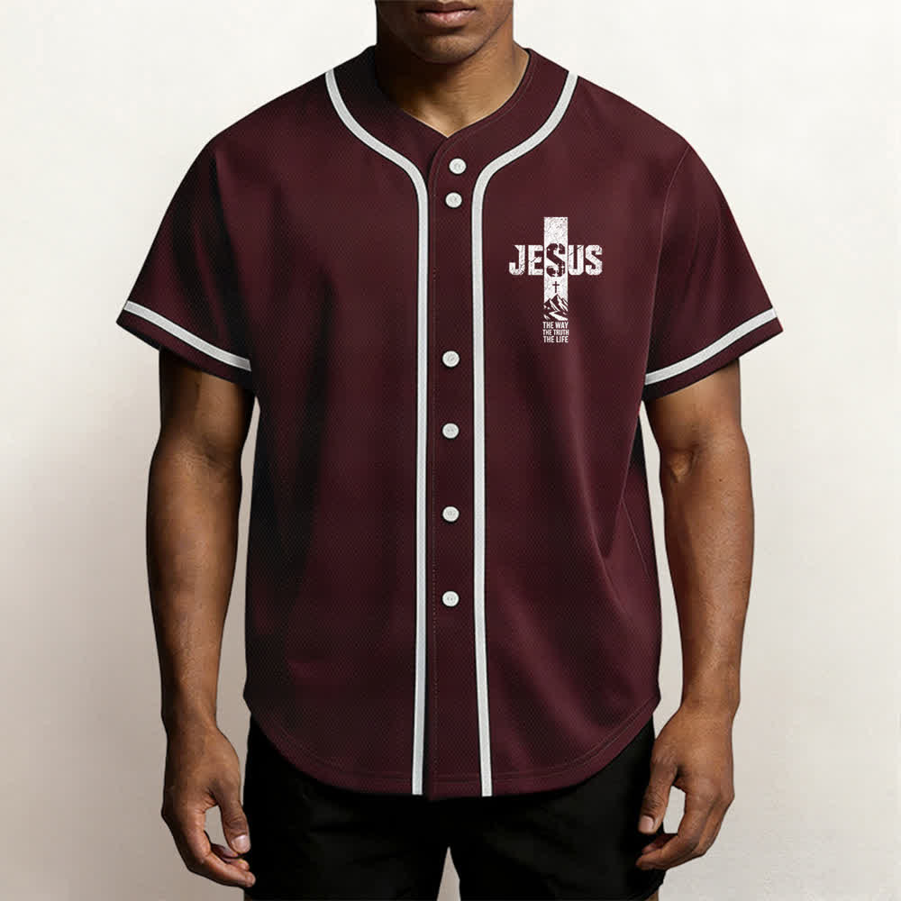 Christianartworkshop Camiseta de béisbol con estampado de cruz de Jesús, malla desgastada y botones frontales. - image 27
