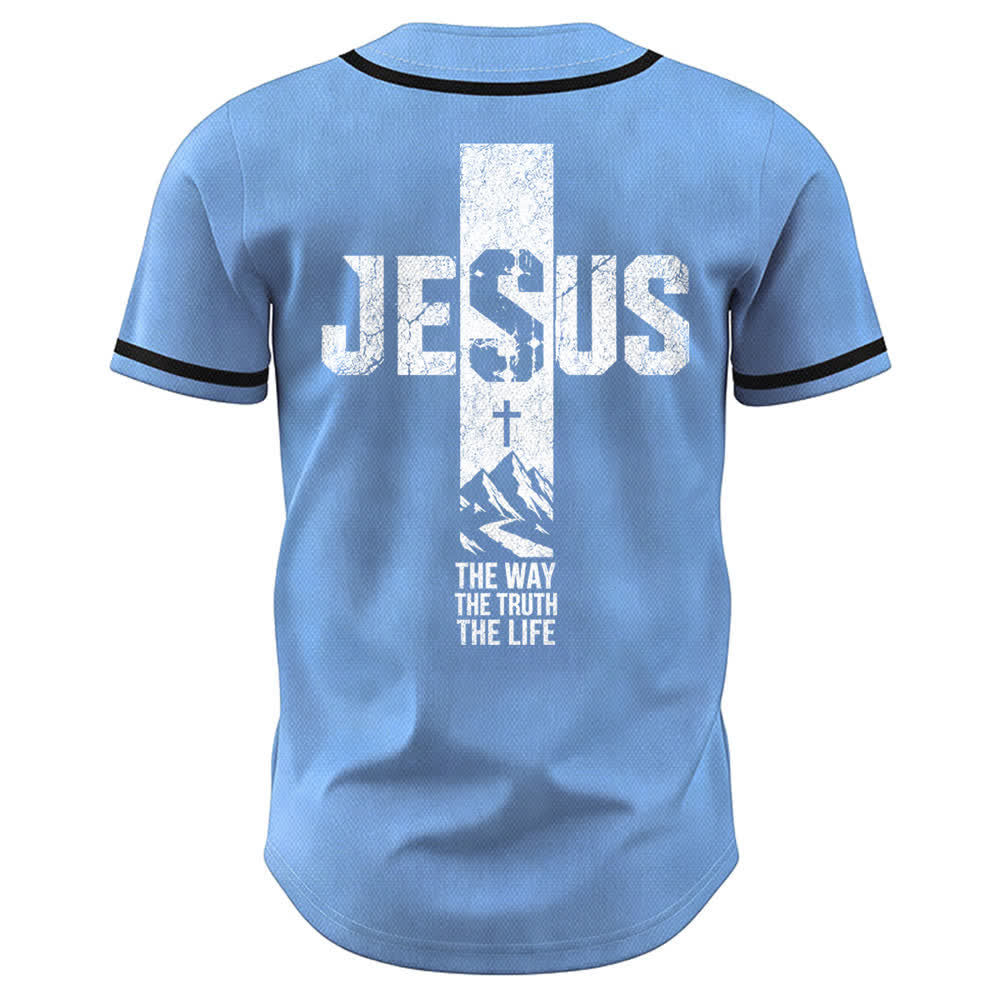 Christianartworkshop Camiseta de béisbol con estampado de cruz de Jesús, malla desgastada y botones frontales. - image 30