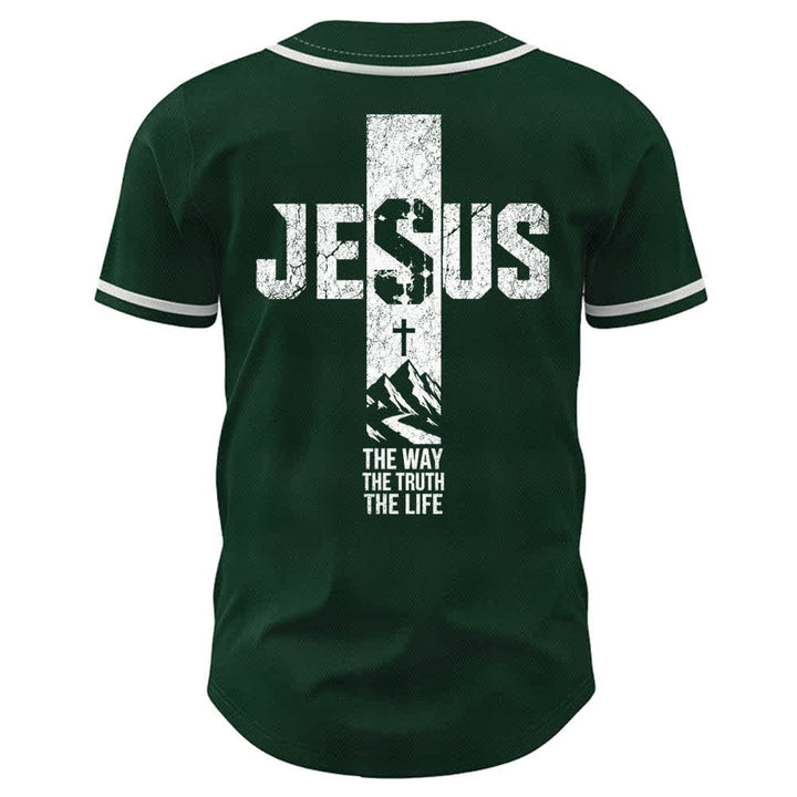 Christianartworkshop Camiseta de béisbol con estampado de cruz de Jesús, malla desgastada y botones frontales. - image 36