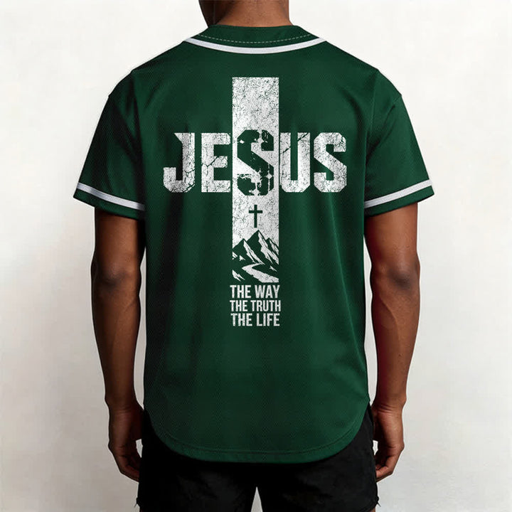 Christianartworkshop Camiseta de béisbol con estampado de cruz de Jesús, malla desgastada y botones frontales. - image 40