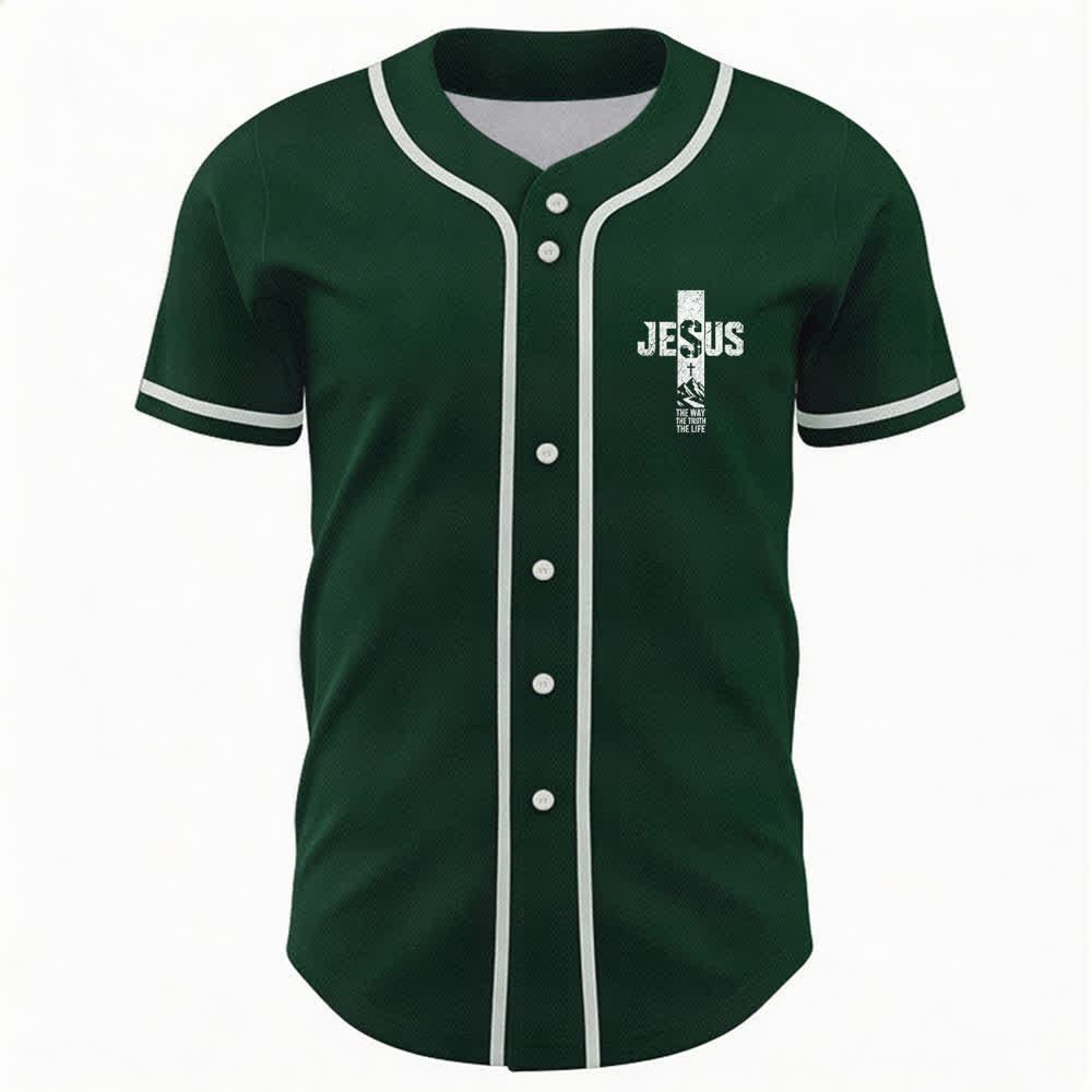 Christianartworkshop Camiseta de béisbol con estampado de cruz de Jesús, malla desgastada y botones frontales. - image 37