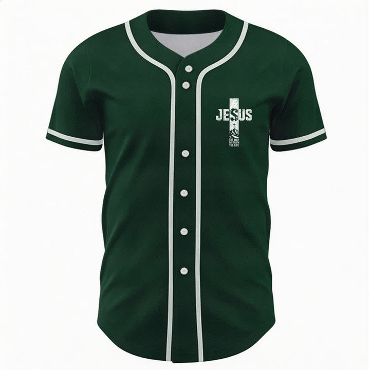 Christianartworkshop Camiseta de béisbol con estampado de cruz de Jesús, malla desgastada y botones frontales. - image 37