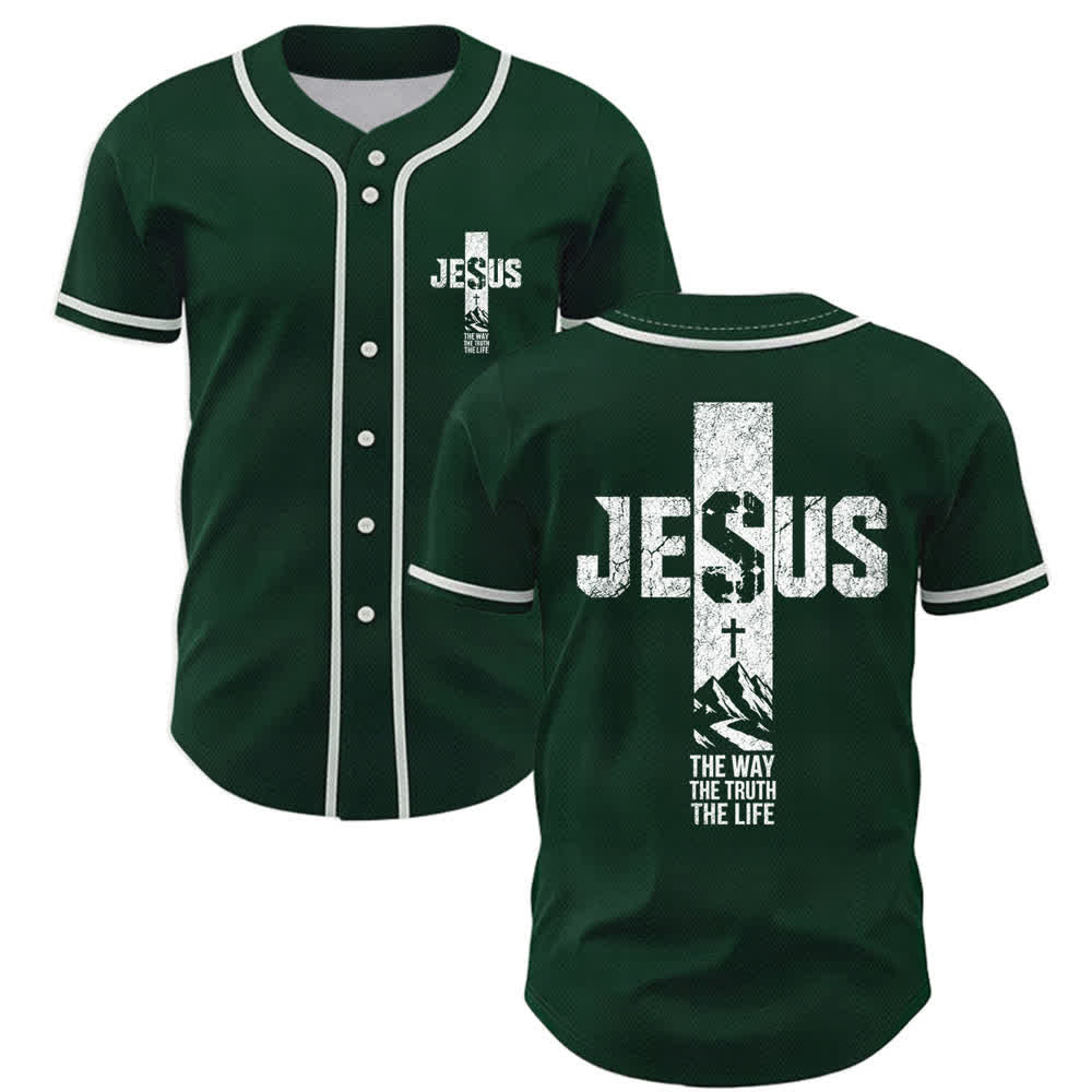 Christianartworkshop Camiseta de béisbol con estampado de cruz de Jesús, malla desgastada y botones frontales. - Verde - 5XL - image 35
