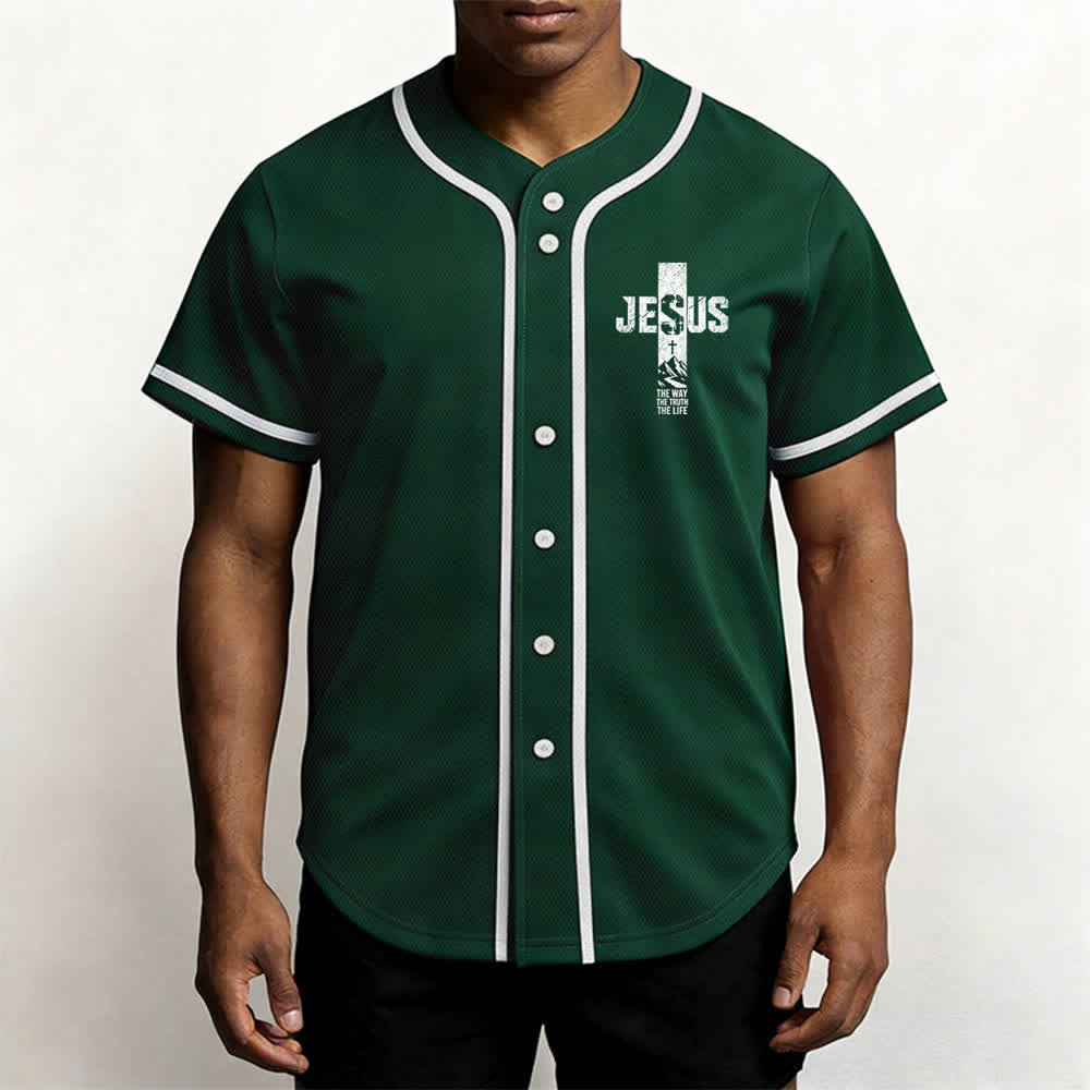 Christianartworkshop Camiseta de béisbol con estampado de cruz de Jesús, malla desgastada y botones frontales. - image 41