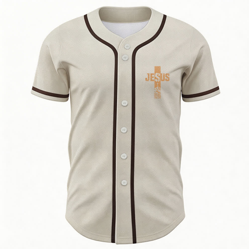 Christianartworkshop Camiseta de béisbol con estampado de cruz de Jesús, malla desgastada y botones frontales. - image 44