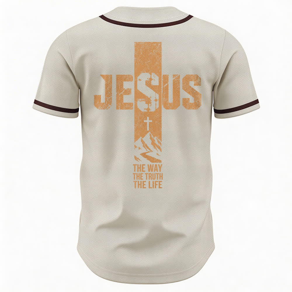 Christianartworkshop Camiseta de béisbol con estampado de cruz de Jesús, malla desgastada y botones frontales. - image 43