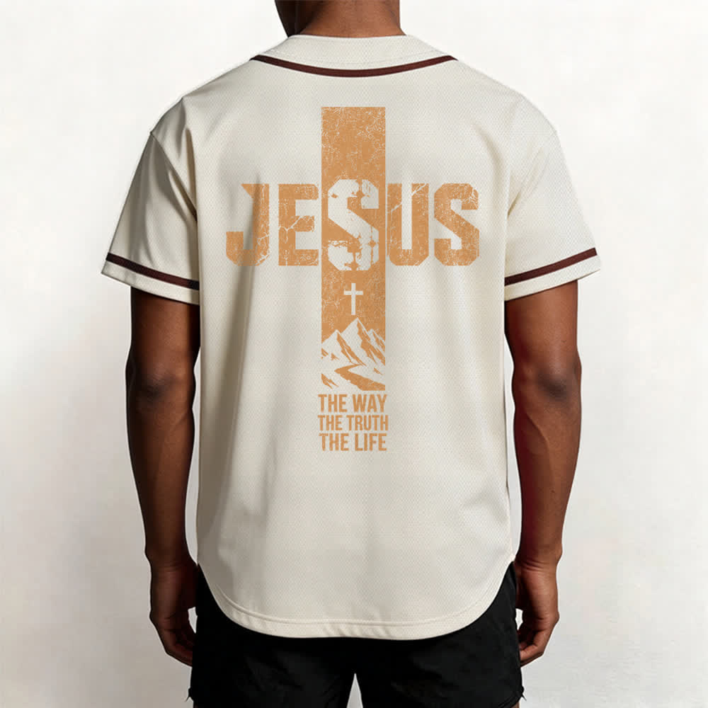 Christianartworkshop Camiseta de béisbol con estampado de cruz de Jesús, malla desgastada y botones frontales. - image 47