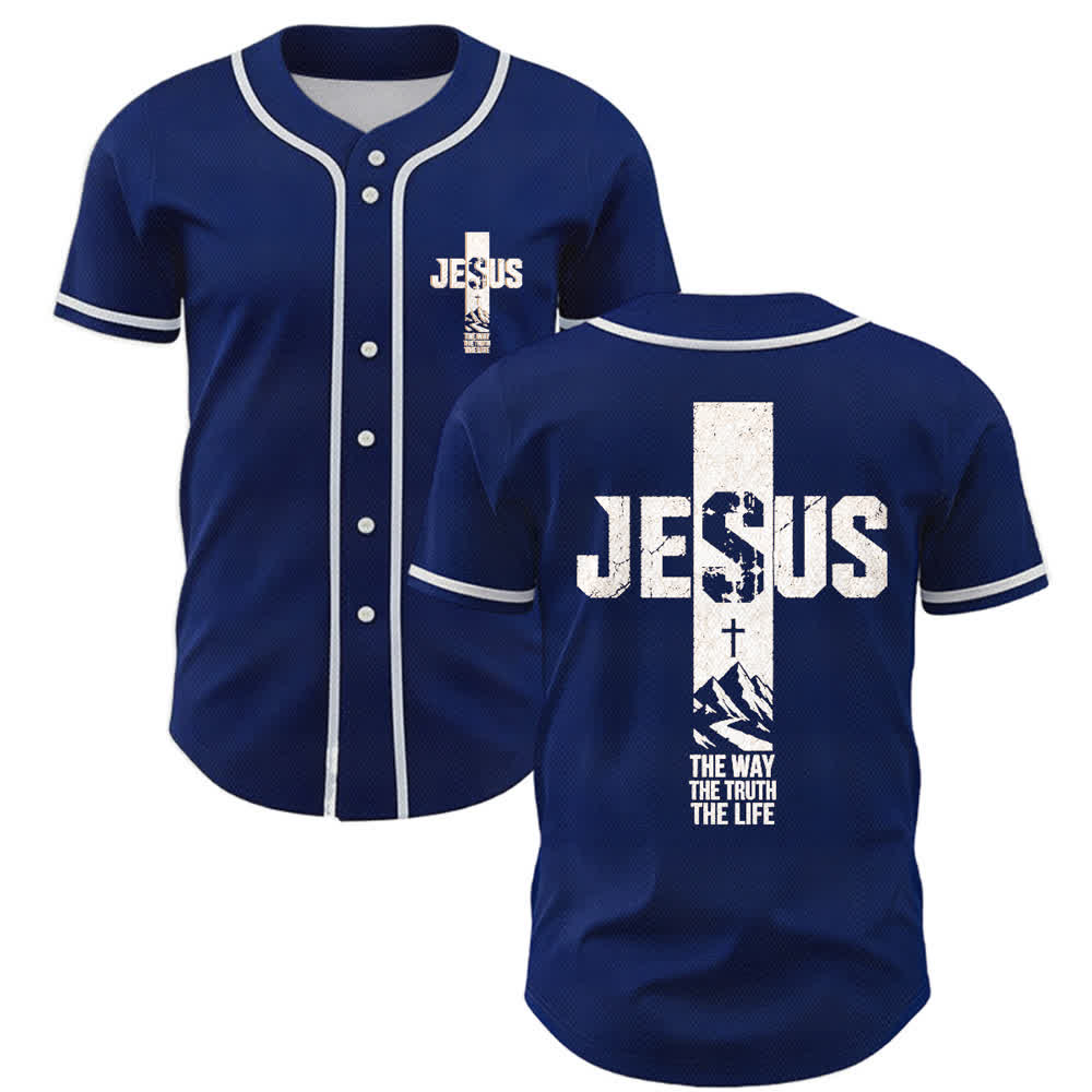Christianartworkshop Camiseta de béisbol con estampado de cruz de Jesús, malla desgastada y botones frontales. - Marina de guerra - 5XL - image 49