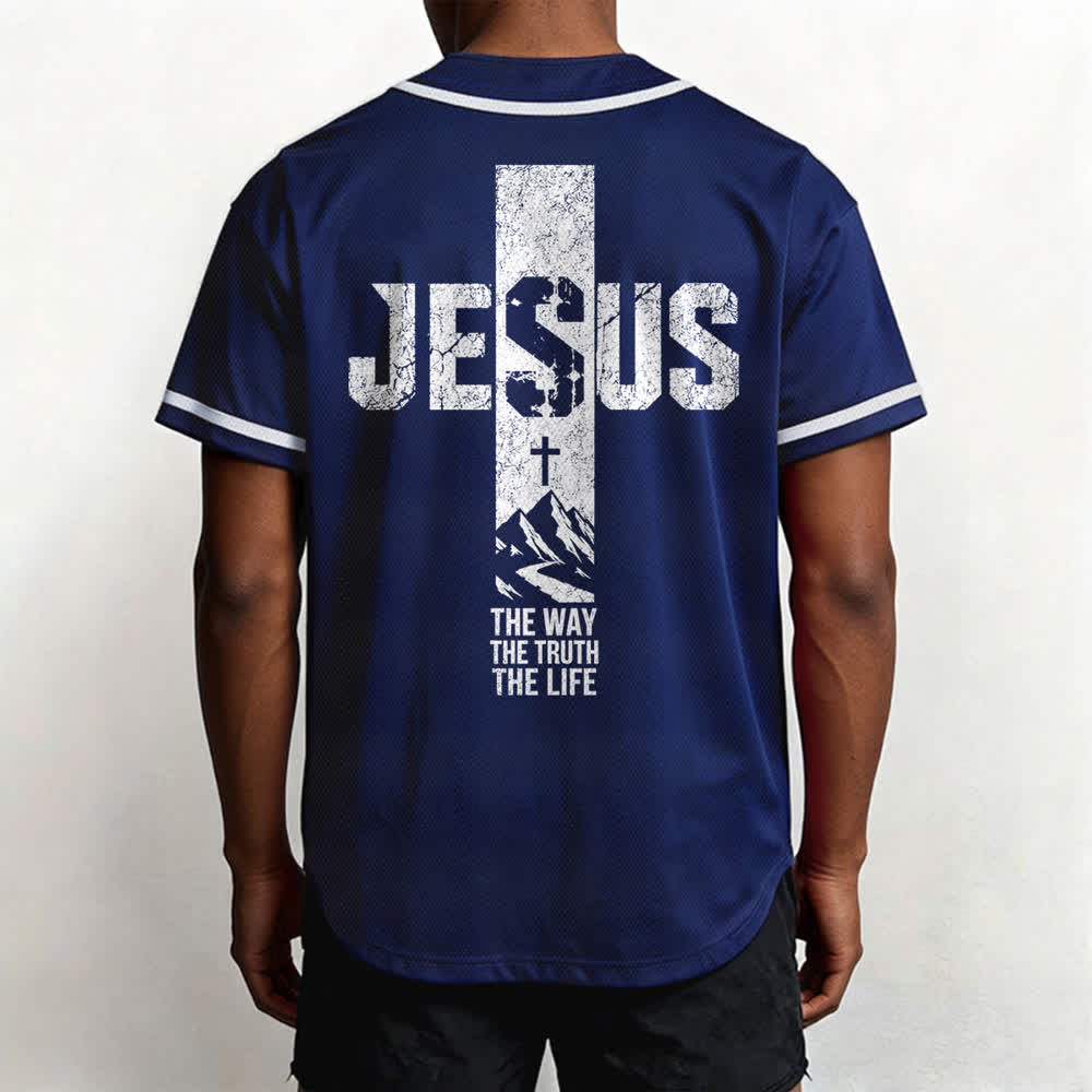 Christianartworkshop Camiseta de béisbol con estampado de cruz de Jesús, malla desgastada y botones frontales. - image 54