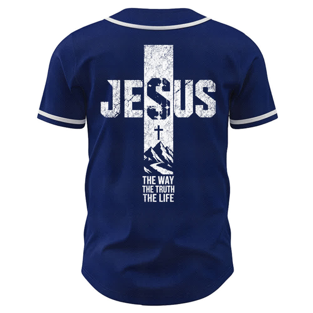 Christianartworkshop Camiseta de béisbol con estampado de cruz de Jesús, malla desgastada y botones frontales. - image 50