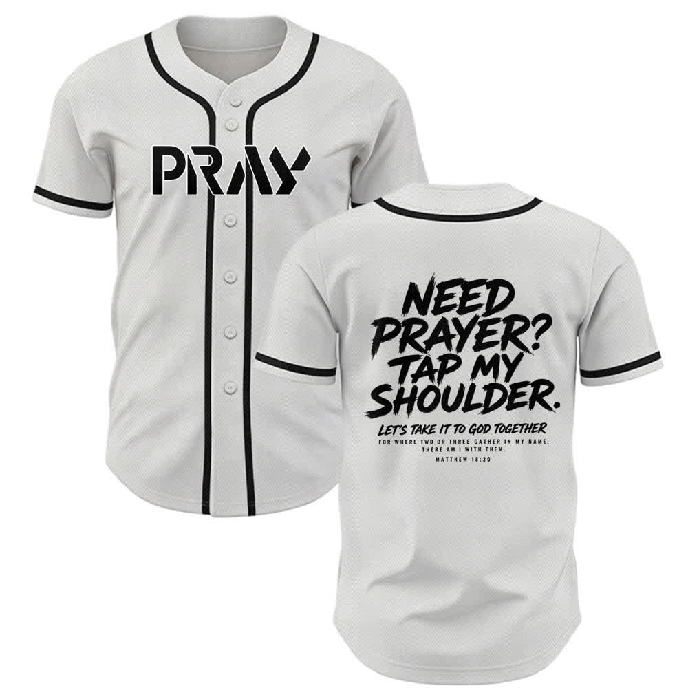 Camiseta de béisbol con mensaje "Pray Tap My Shoulder" de Christianartworkshop - Blanco - 5XL - image 0