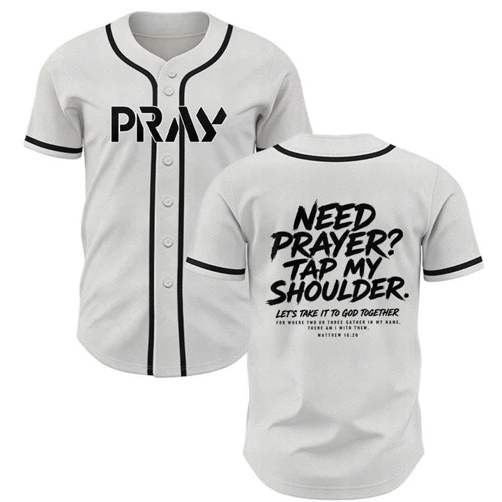 Camiseta de béisbol con mensaje "Pray Tap My Shoulder" de Christianartworkshop - Blanco - 5XL - image 0