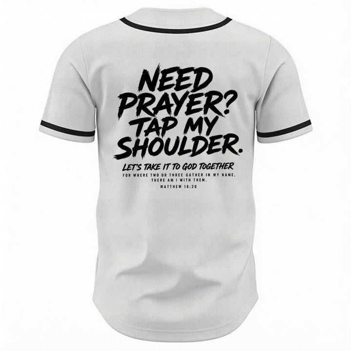 Camiseta de béisbol con mensaje "Pray Tap My Shoulder" de Christianartworkshop - image 1