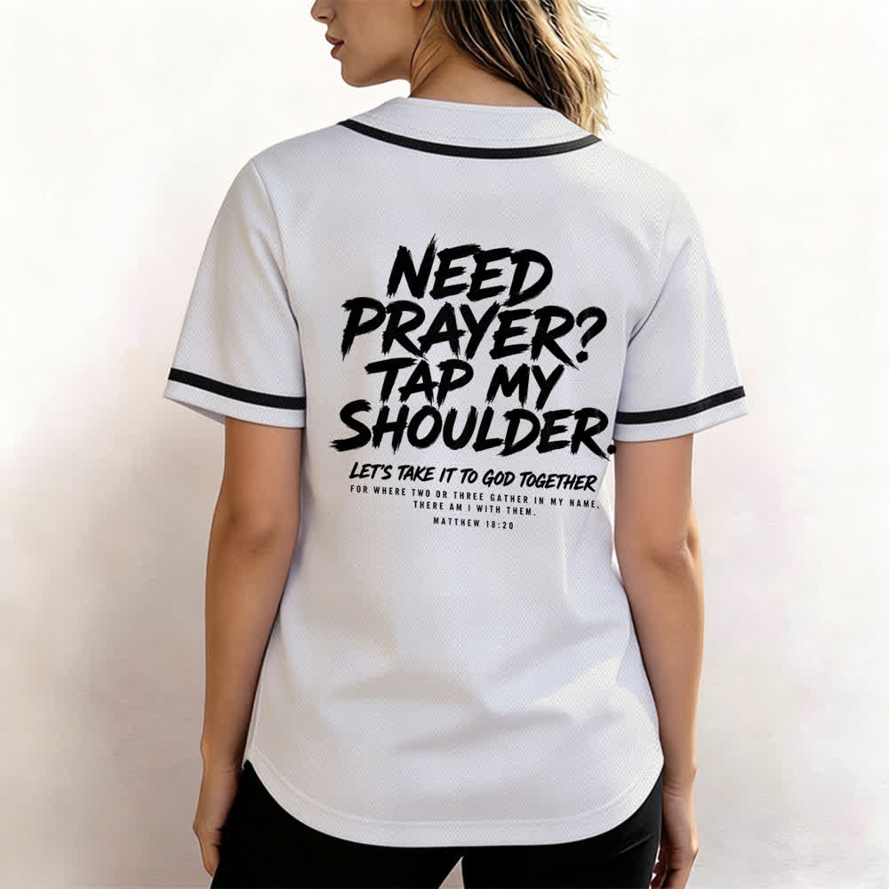 Camiseta de béisbol con mensaje "Pray Tap My Shoulder" de Christianartworkshop - image 3