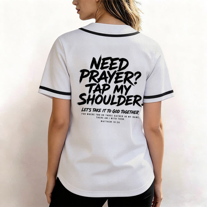 Camiseta de béisbol con mensaje "Pray Tap My Shoulder" de Christianartworkshop - image 3