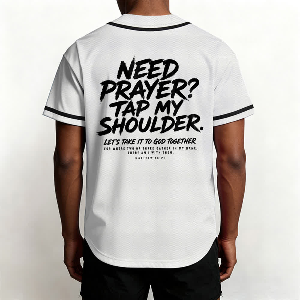 Camiseta de béisbol con mensaje "Pray Tap My Shoulder" de Christianartworkshop - image 5