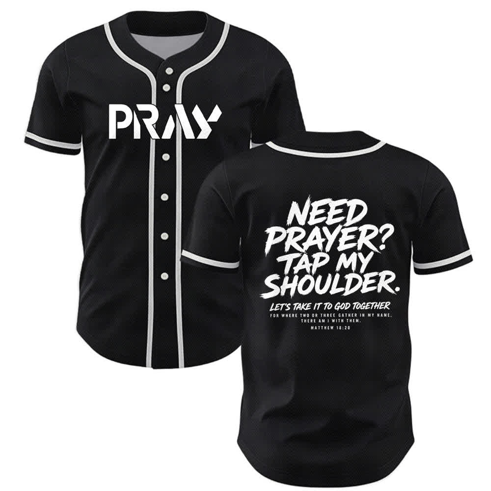 Camiseta de béisbol con mensaje "Pray Tap My Shoulder" de Christianartworkshop - Negro - 5XL - image 7