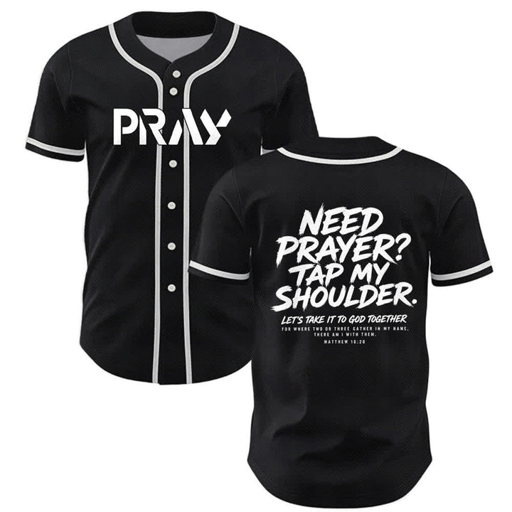 Camiseta de béisbol con mensaje "Pray Tap My Shoulder" de Christianartworkshop - Negro - 5XL - image 7