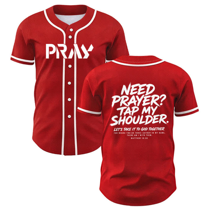Camiseta de béisbol con mensaje "Pray Tap My Shoulder" de Christianartworkshop - Rojo - 5XL - image 14