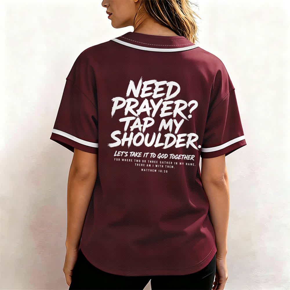 Camiseta de béisbol con mensaje "Pray Tap My Shoulder" de Christianartworkshop - image 24