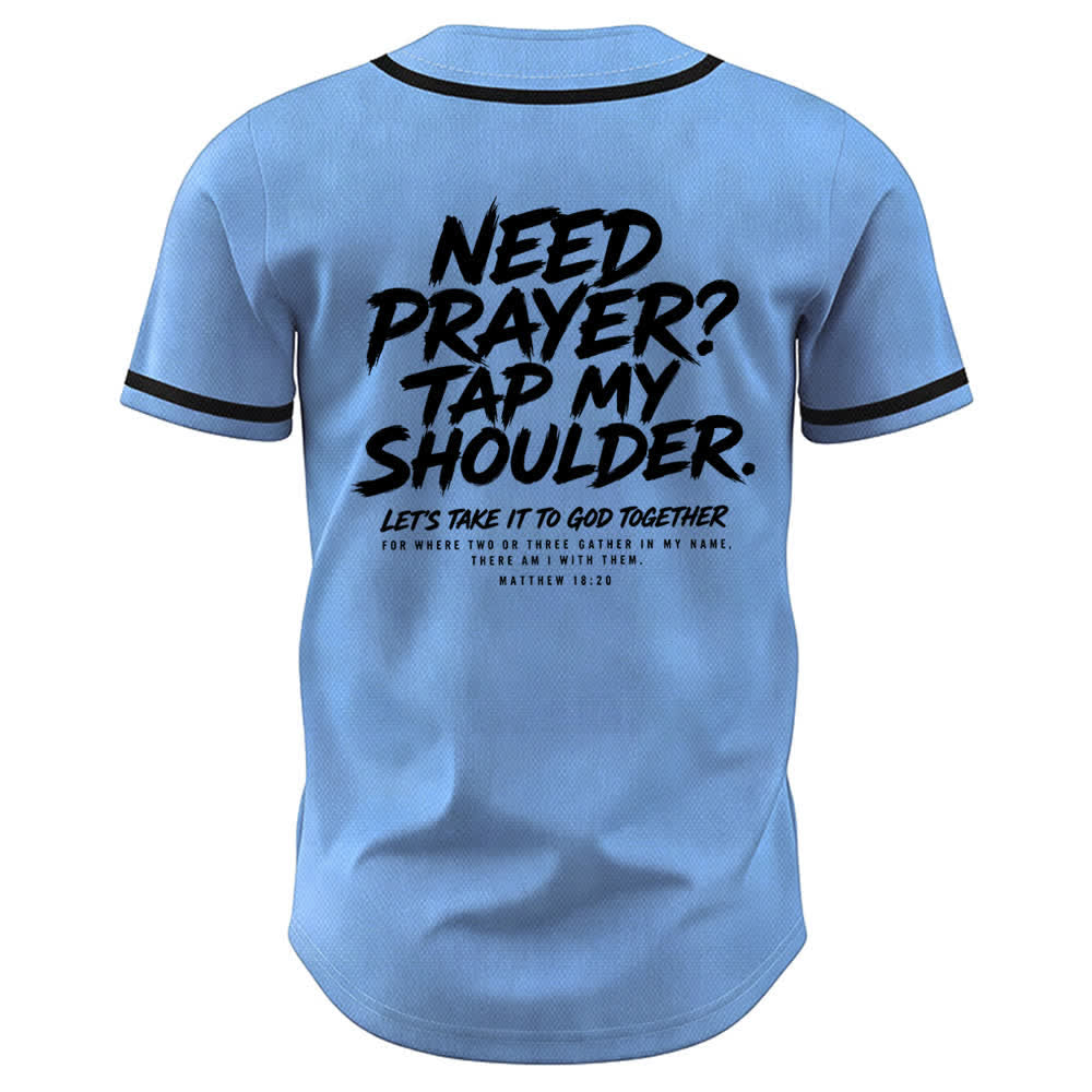 Camiseta de béisbol con mensaje "Pray Tap My Shoulder" de Christianartworkshop - image 29