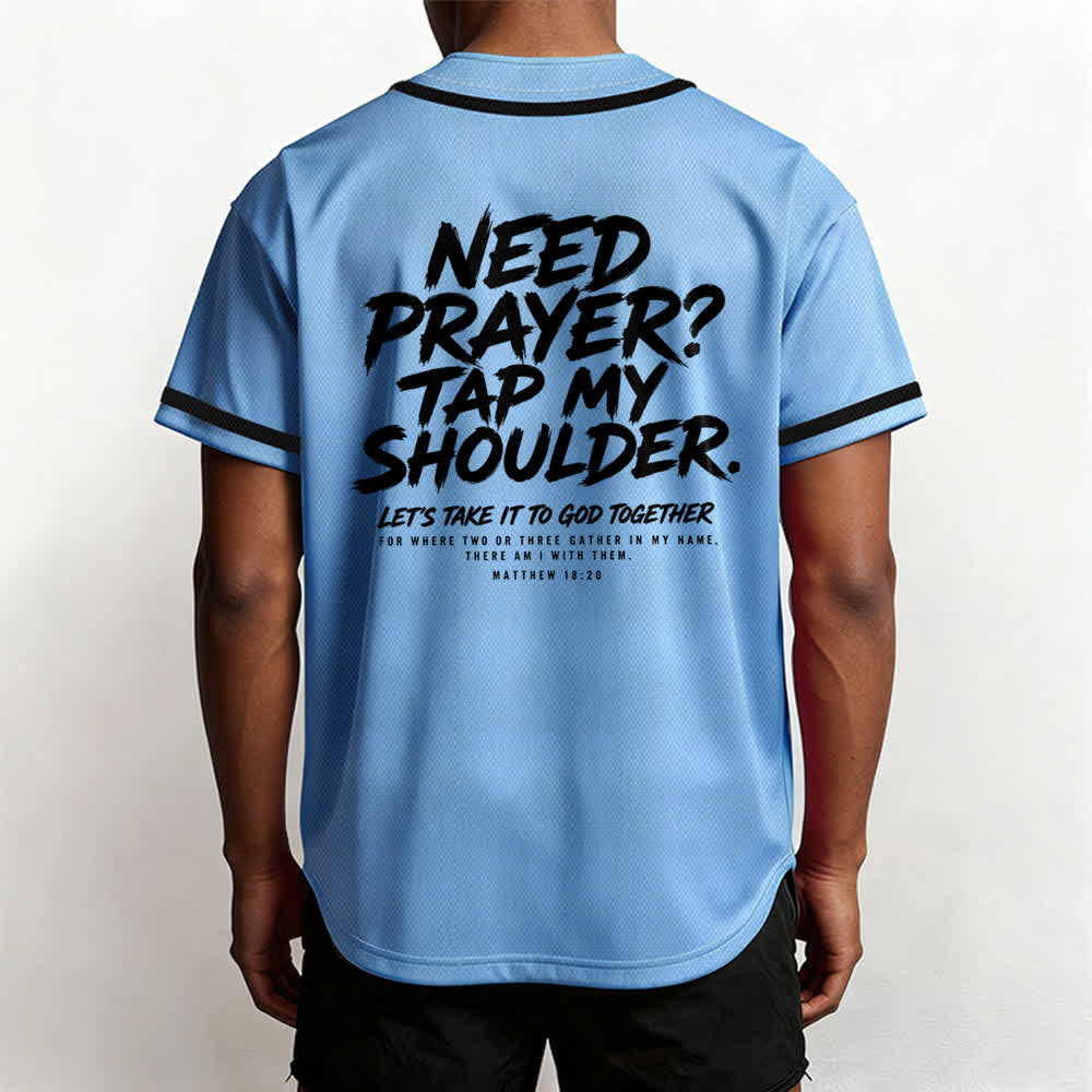 Camiseta de béisbol con mensaje "Pray Tap My Shoulder" de Christianartworkshop - image 33