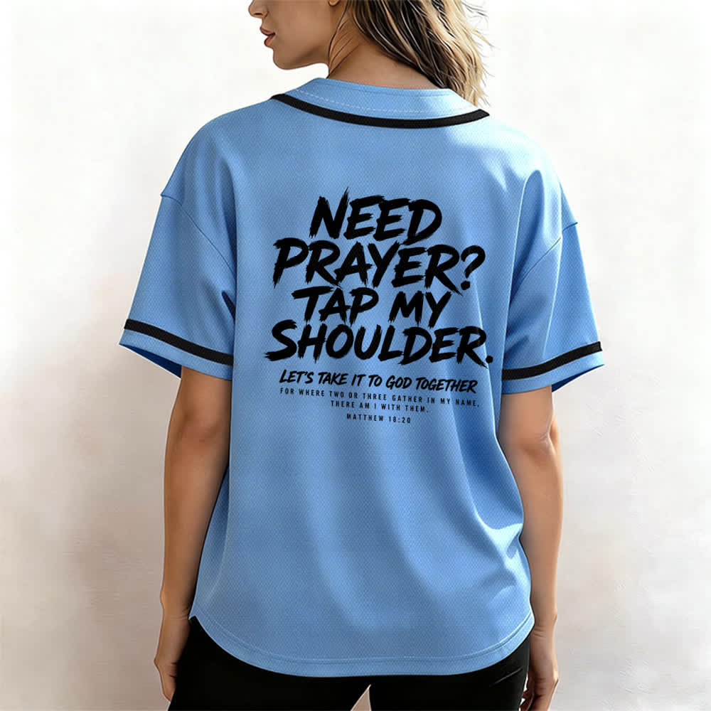 Camiseta de béisbol con mensaje "Pray Tap My Shoulder" de Christianartworkshop - image 31