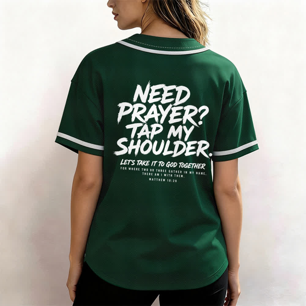 Camiseta de béisbol con mensaje "Pray Tap My Shoulder" de Christianartworkshop - image 38
