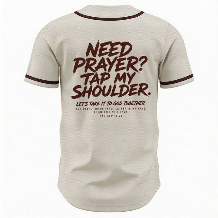 Camiseta de béisbol con mensaje "Pray Tap My Shoulder" de Christianartworkshop - image 43