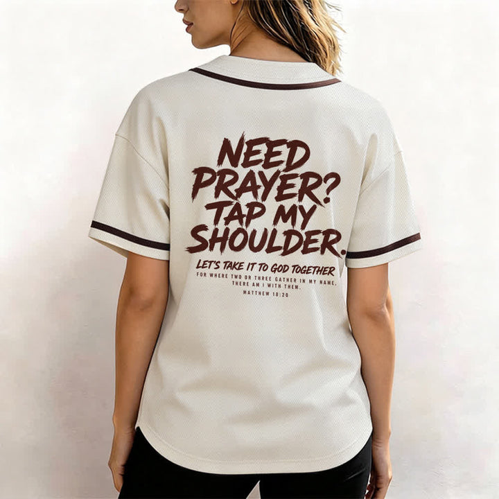 Camiseta de béisbol con mensaje "Pray Tap My Shoulder" de Christianartworkshop - image 45