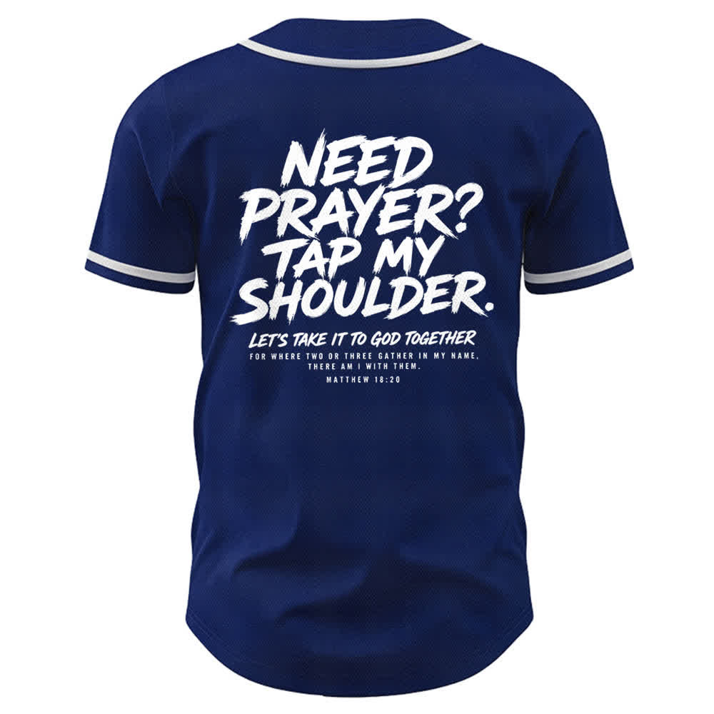 Camiseta de béisbol con mensaje "Pray Tap My Shoulder" de Christianartworkshop - image 50