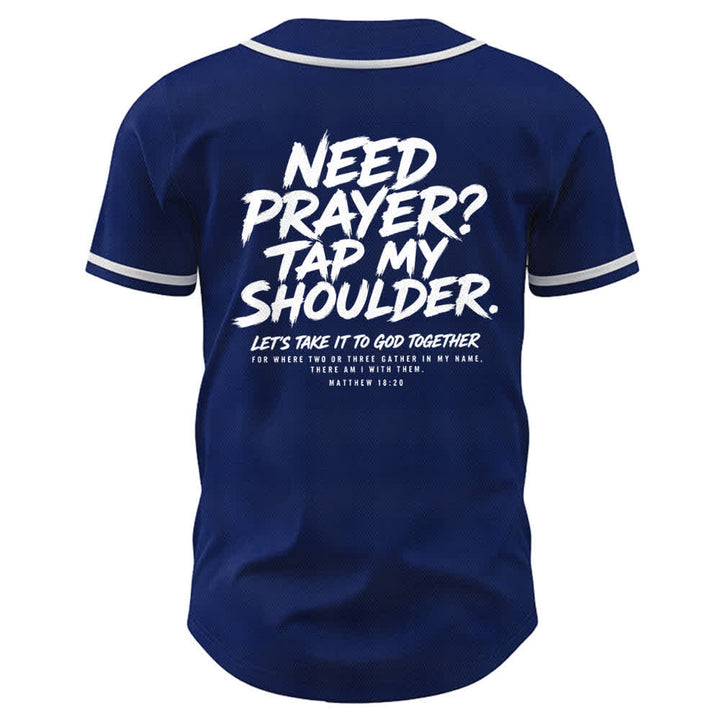 Camiseta de béisbol con mensaje "Pray Tap My Shoulder" de Christianartworkshop - image 50