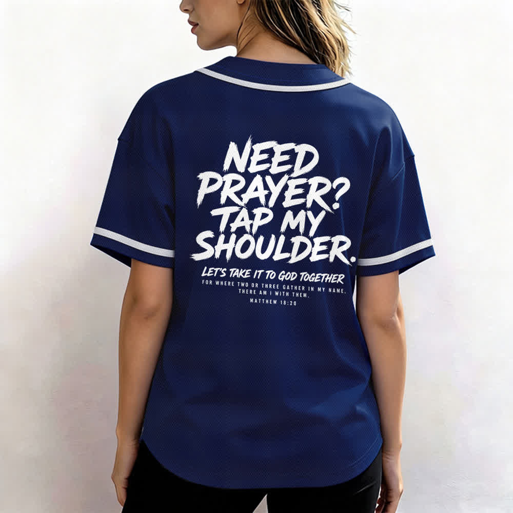 Camiseta de béisbol con mensaje "Pray Tap My Shoulder" de Christianartworkshop - image 52
