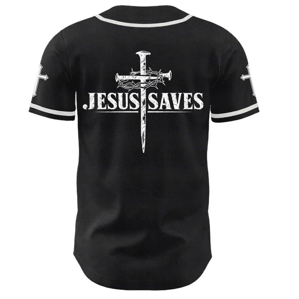 Christianartworkshop Camiseta de béisbol de malla negra con la corona de espinas de Jesús salva - image 1