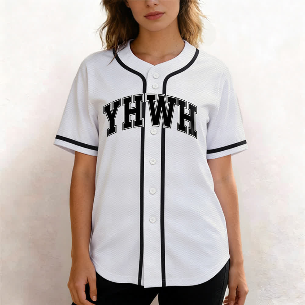 Christianartworkshop Camiseta de béisbol YHWH Varsity de malla con botones frontales - image 1